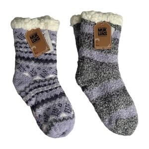 Muk Luks Women's Purple Cabin Socks 2 Pair Non-Slip S/M Small Medium New